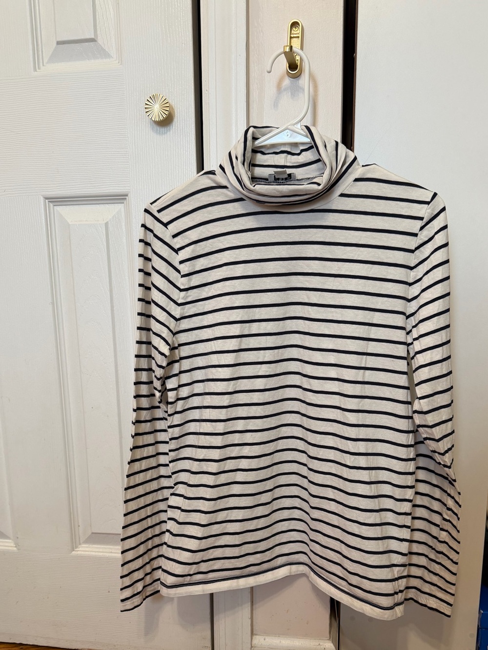 J. Crew Cream & Black Striped Turtle Neck Top